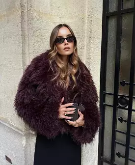 Winter Luxury Fluffy Faux Fur Jacket For Women Fashion Loose Long Sleeve Warm Coat