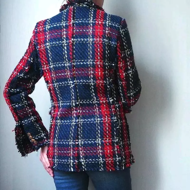 Women Plaid Tweed Blazer Women - Casual - Plaid