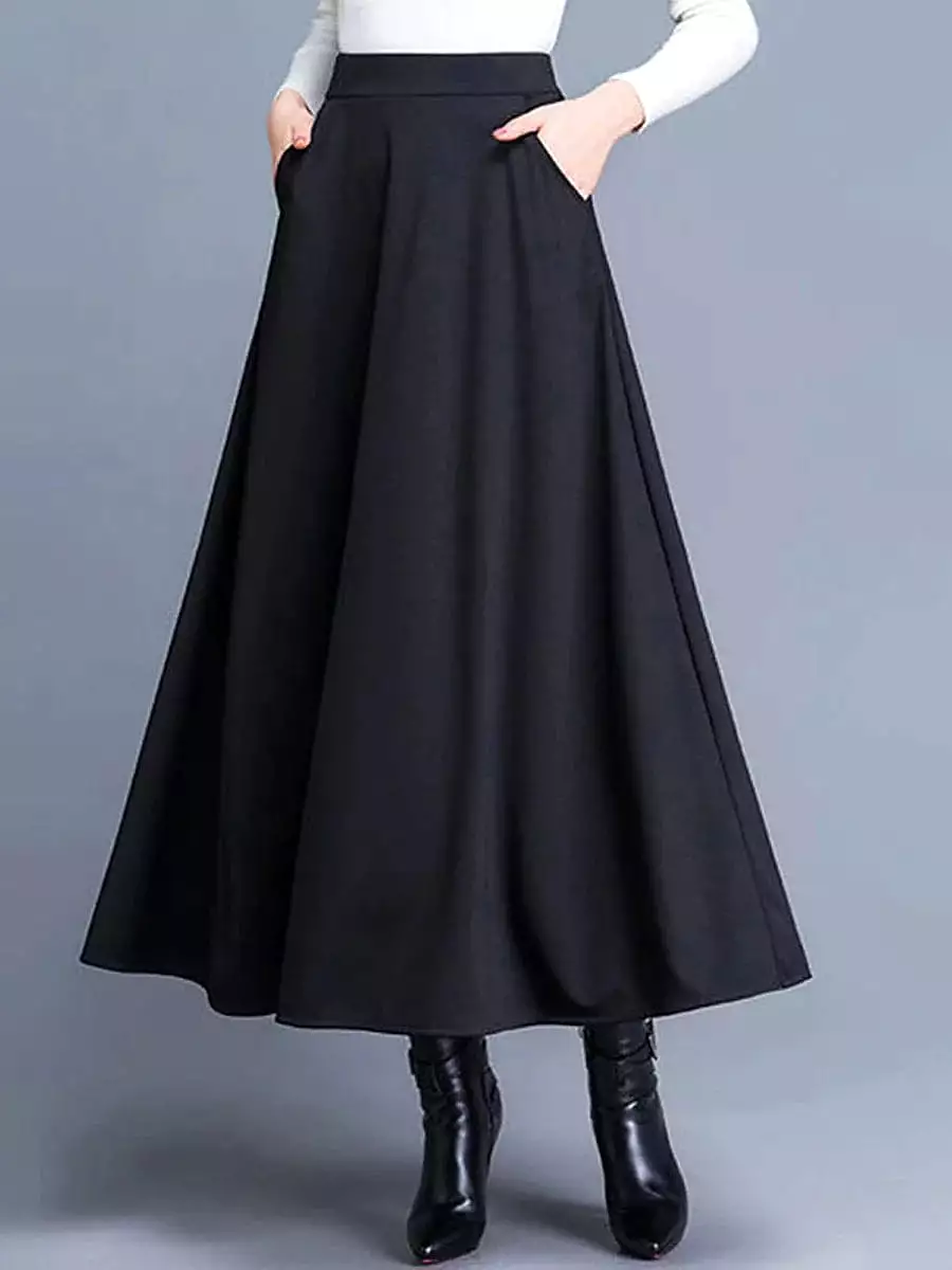 Women's Elegant A-Line Work Skirt with Pockets and Zipper Closure