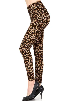 Women's Plus Brown Leopard Animal Skin Pattern Printed Leggings