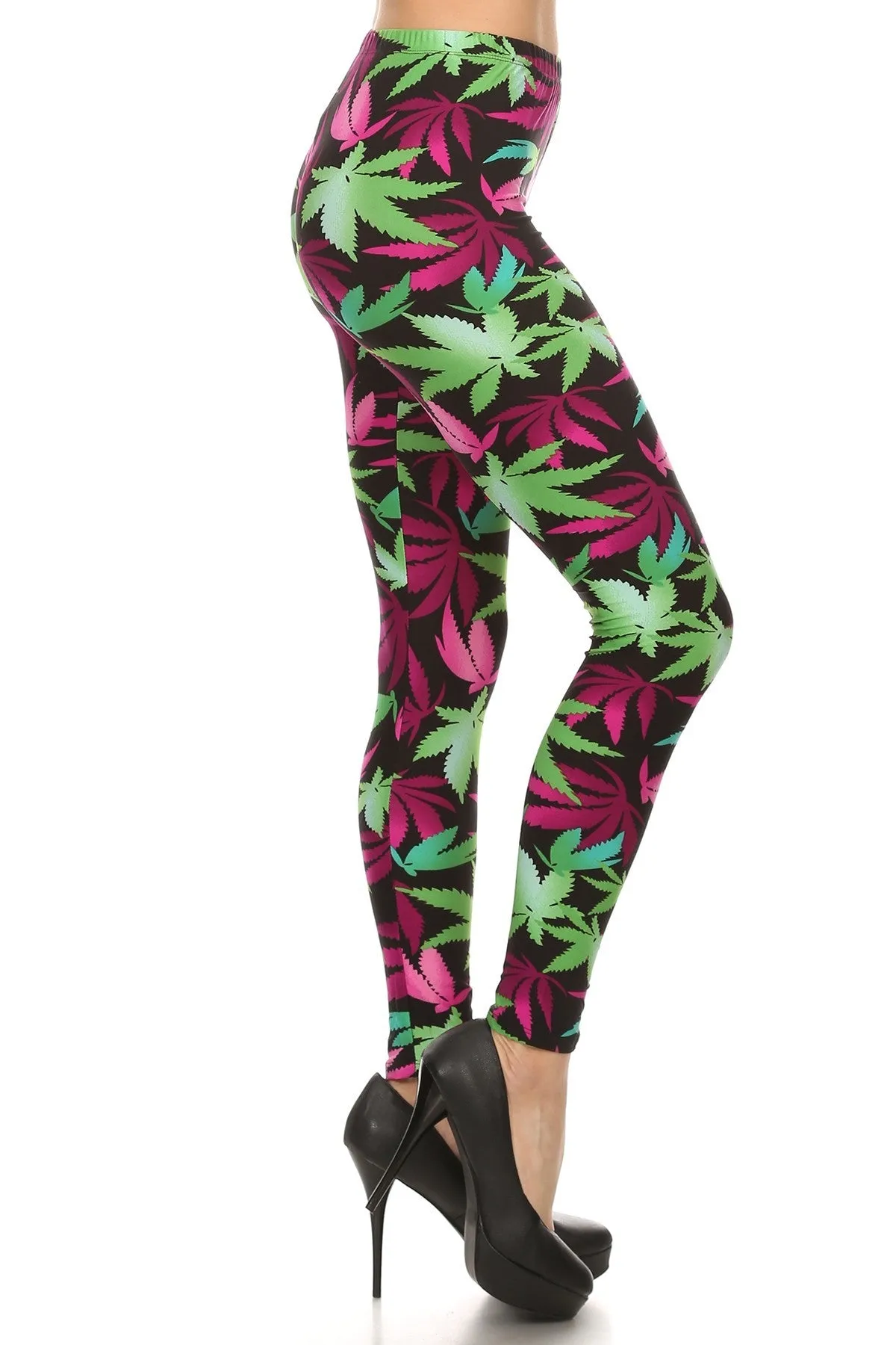 Women's Regular Pot Leaves Plant Pattern Printed Leggings