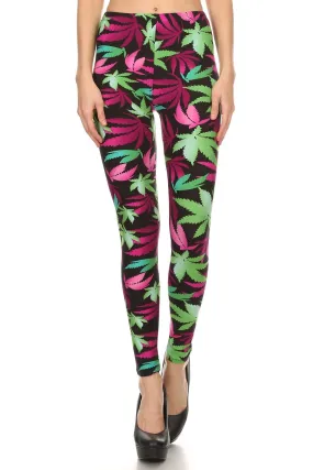 Women's Regular Pot Leaves Plant Pattern Printed Leggings