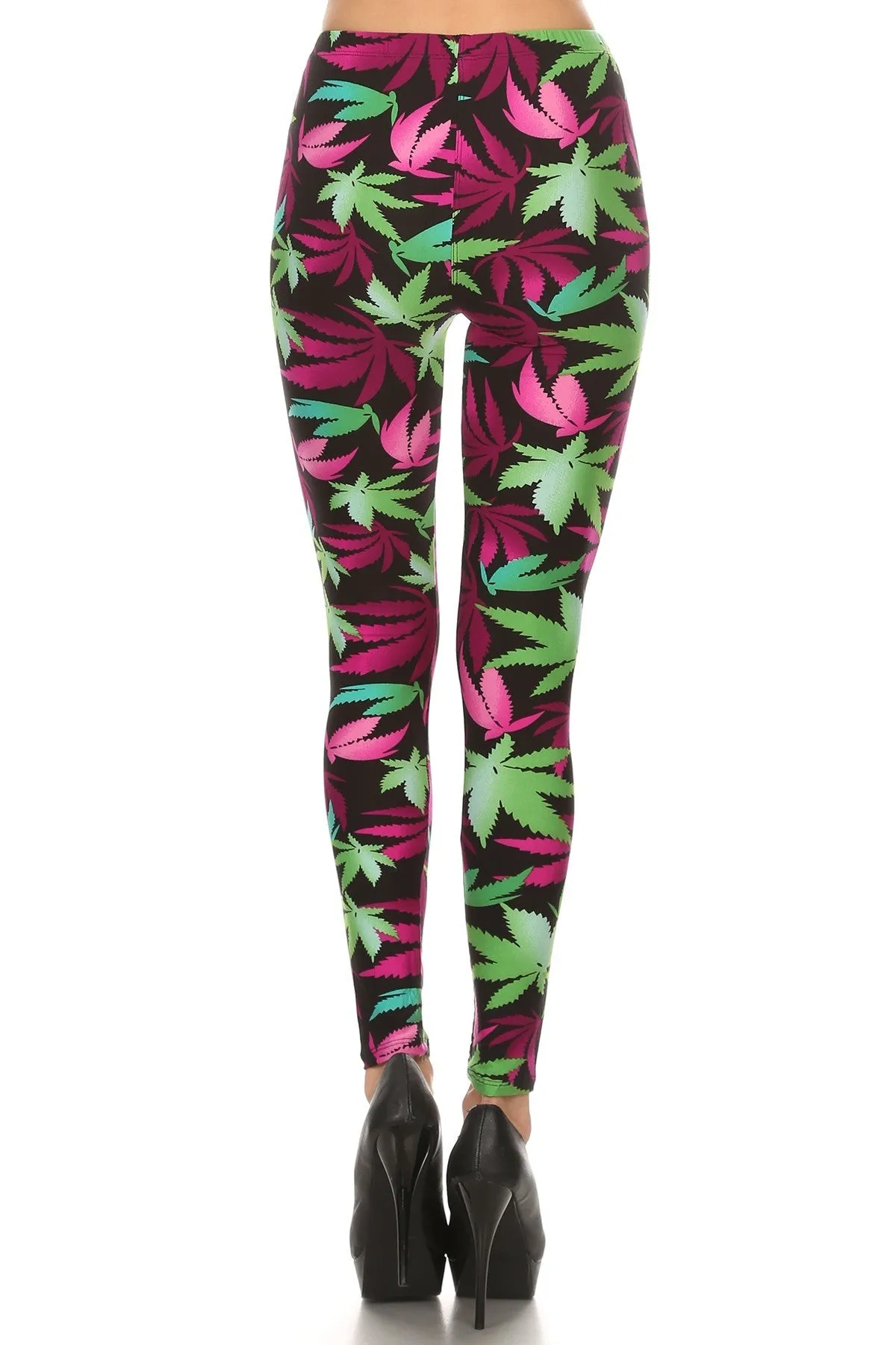 Women's Regular Pot Leaves Plant Pattern Printed Leggings