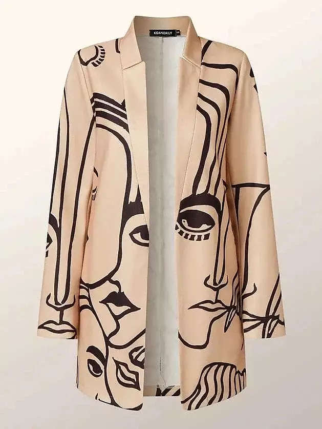 Women's Stand Collar Abstract Print Mid-Length Winter Coat