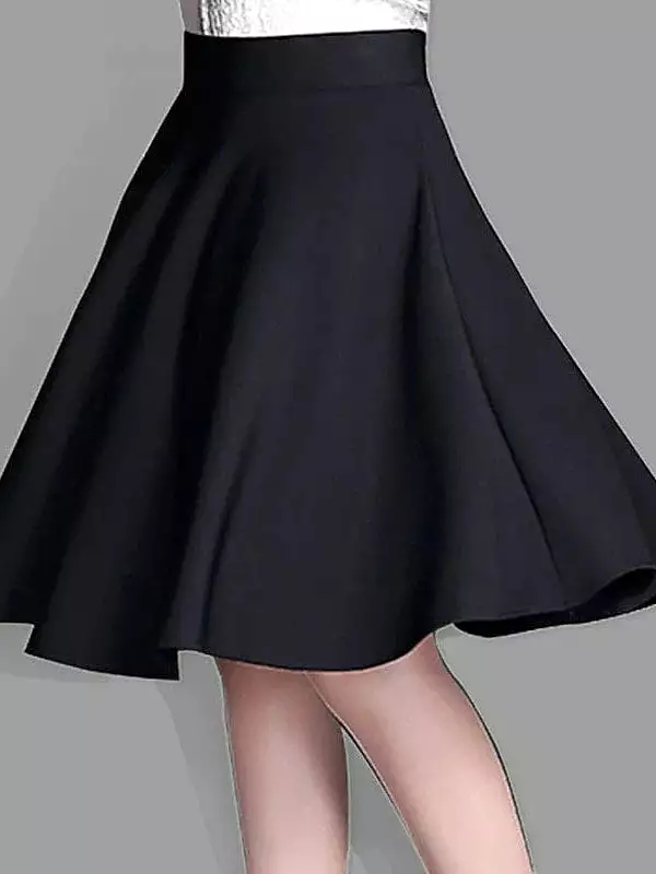 Women's Swing Work Skirt with Ruffle Detail in Black and Wine Red - M, L, XL