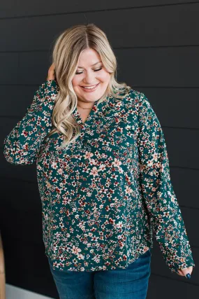 Won My Heart Floral Blouse- Hunter Green