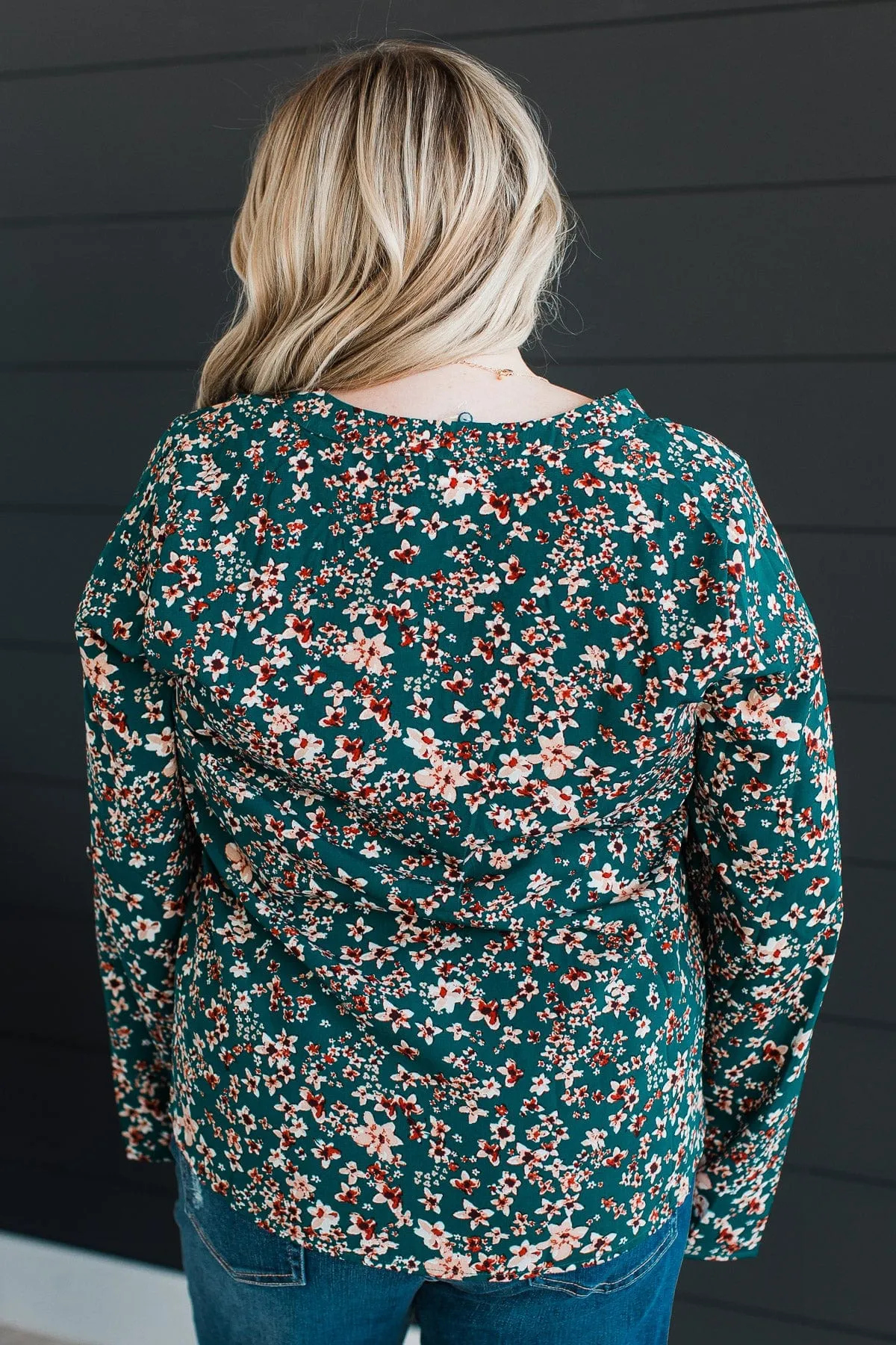 Won My Heart Floral Blouse- Hunter Green