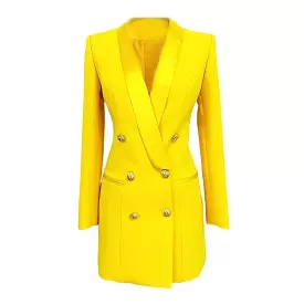 Yellow Tuxedo Blazer Dress- Double Breasted