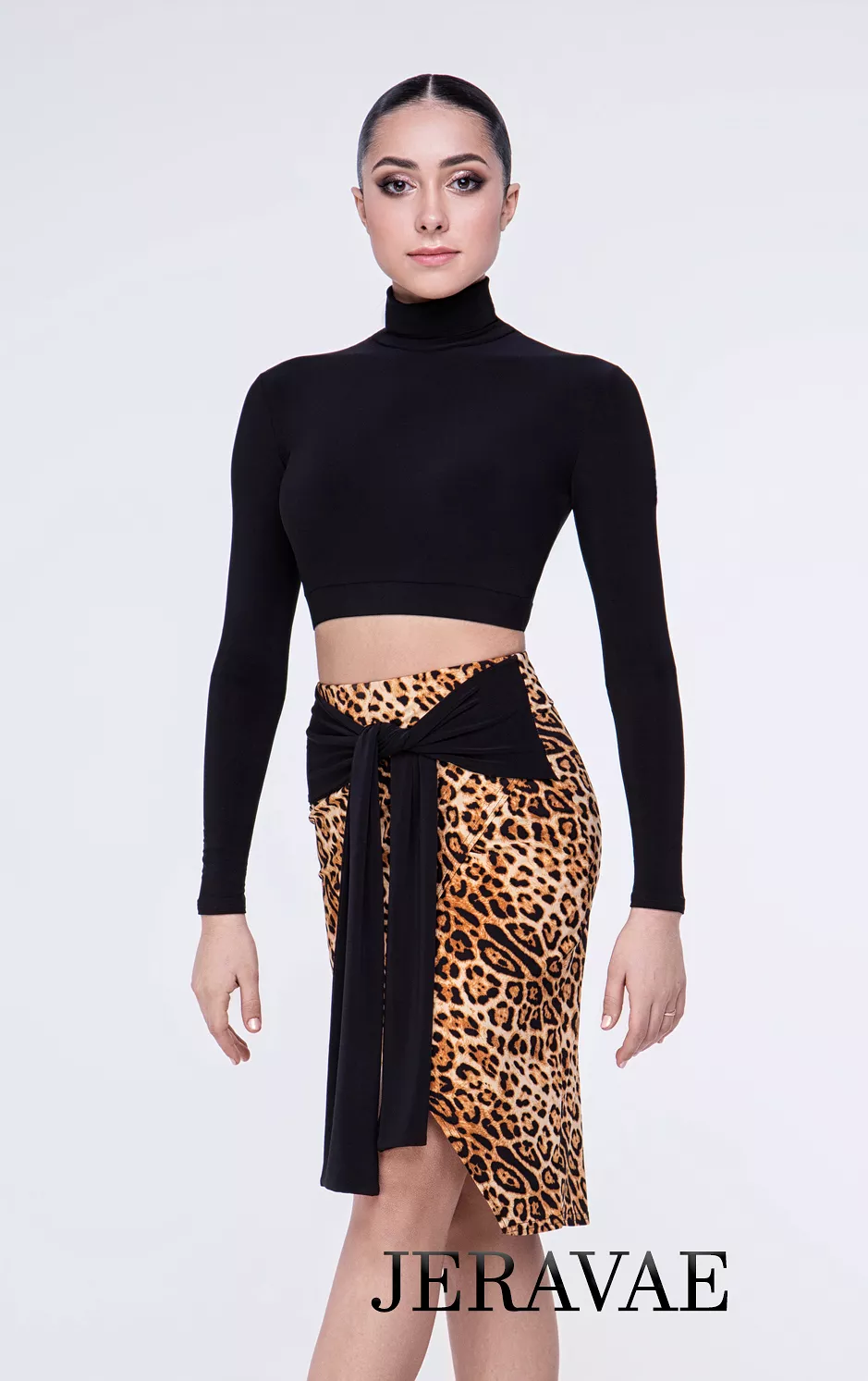 Zebra, Leopard Print, or Black Pencil Latin Practice Skirt with Front Sash Tie and Short Slit PRA 640